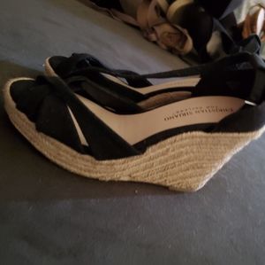 Black open toe wedges